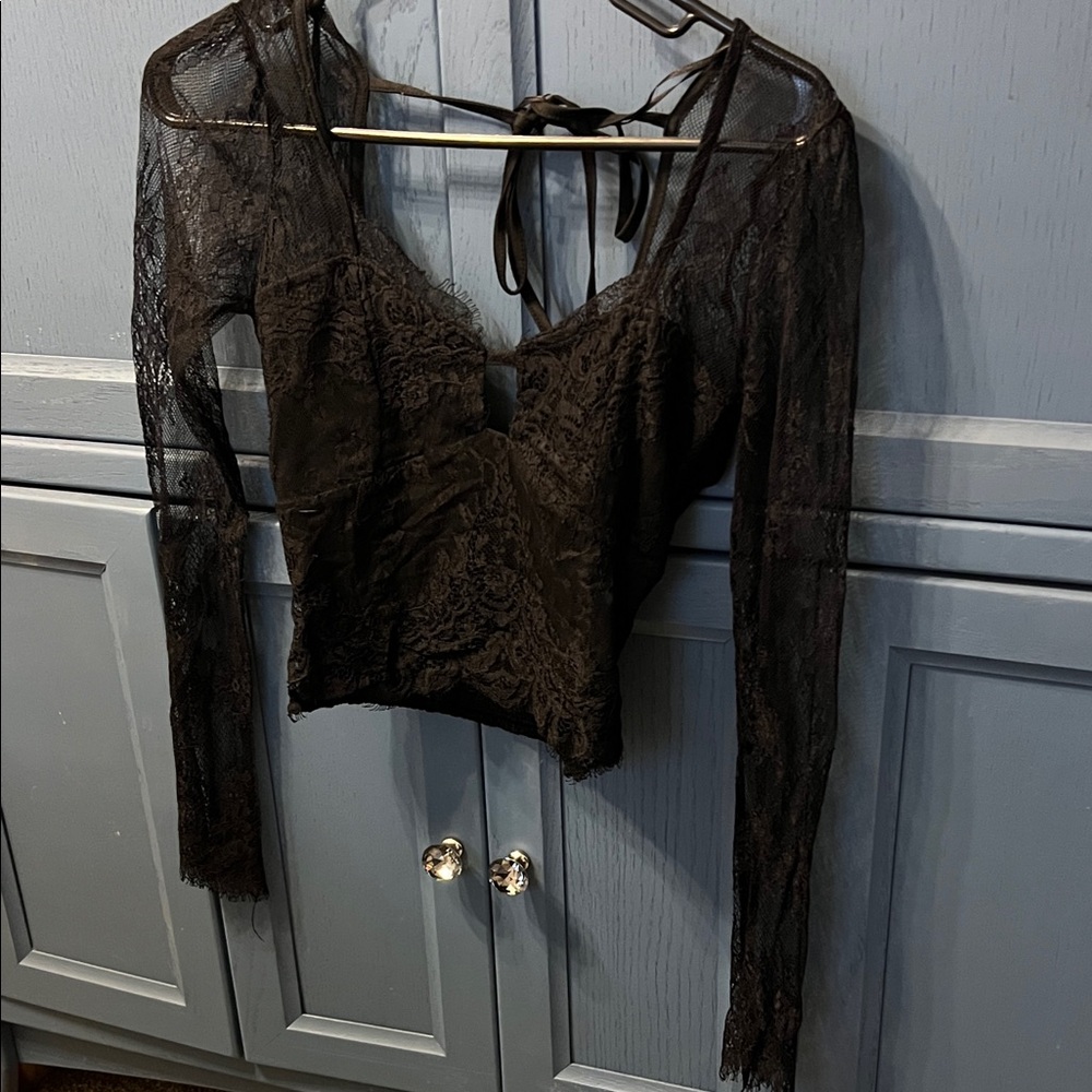 Black Lace Long Sleeve Top Sz S